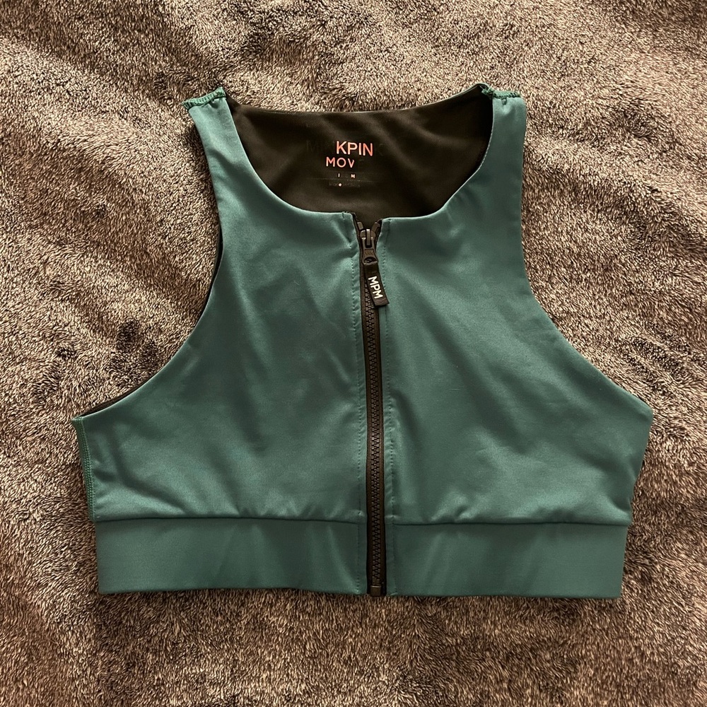 Minpink Move Teal Zip-up Sports Bra
